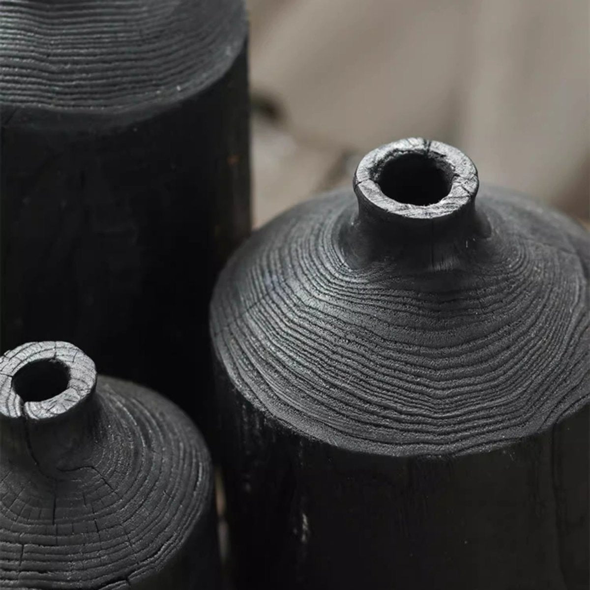 Narrow Neck Black Wooden Vase