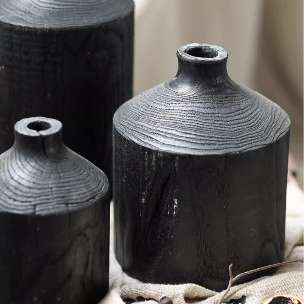 Narrow Neck Black Wooden Vase