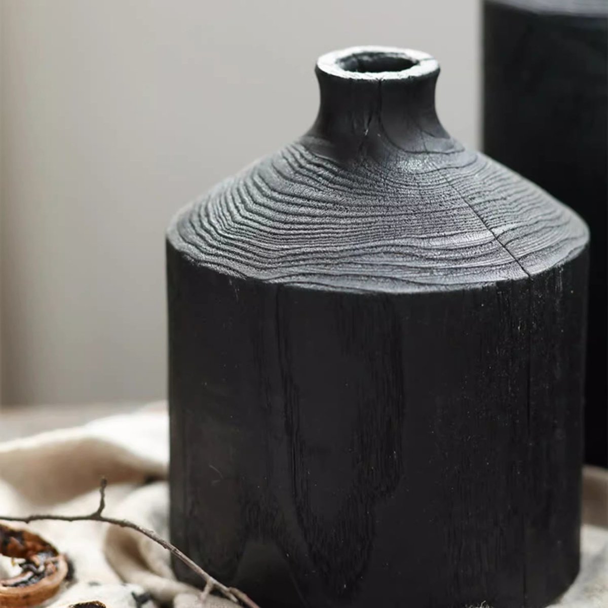 Narrow Neck Black Wooden Vase