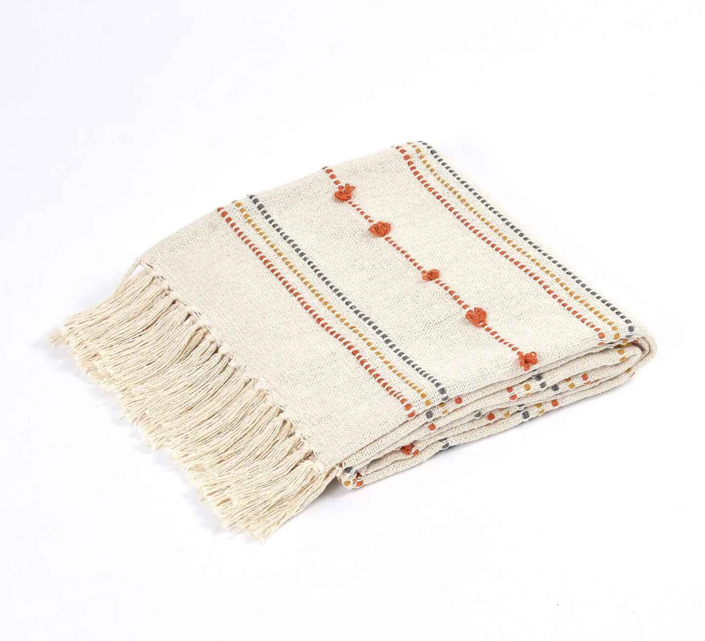 Halston Hand Woven Throw with Tufts & Tassels