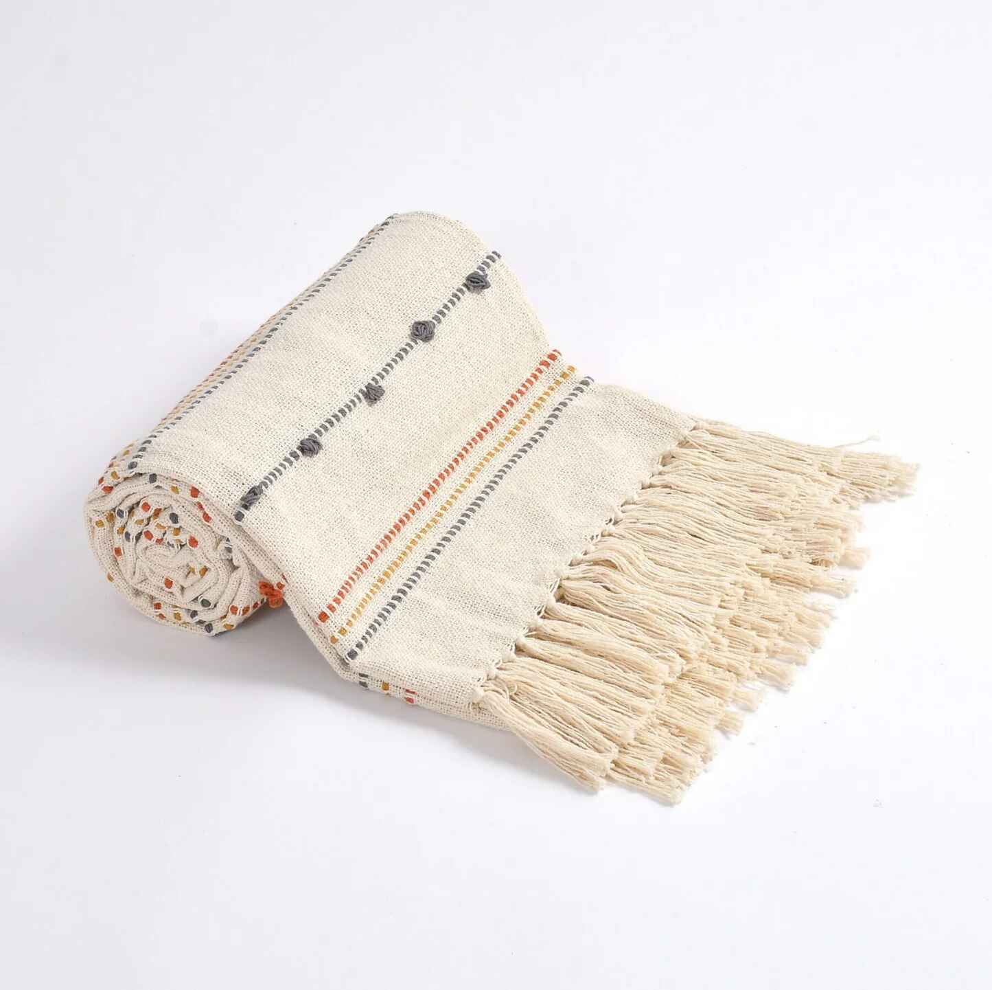 Halston Hand Woven Throw with Tufts & Tassels