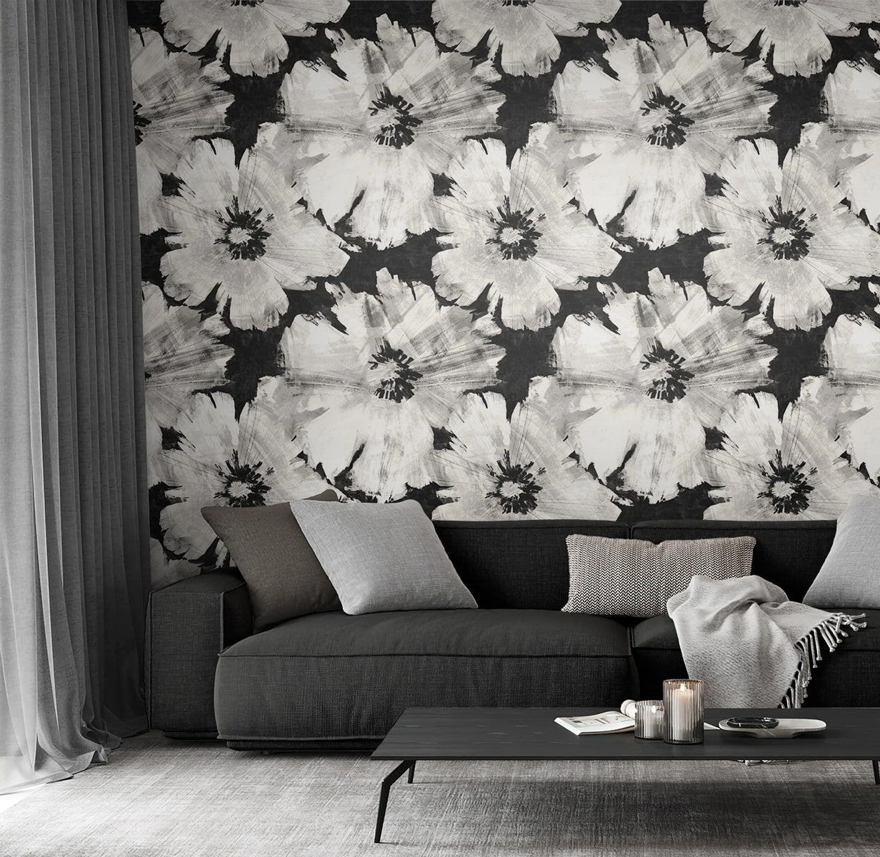 Graphic Floral Peel and Stick Removable Wallpaper