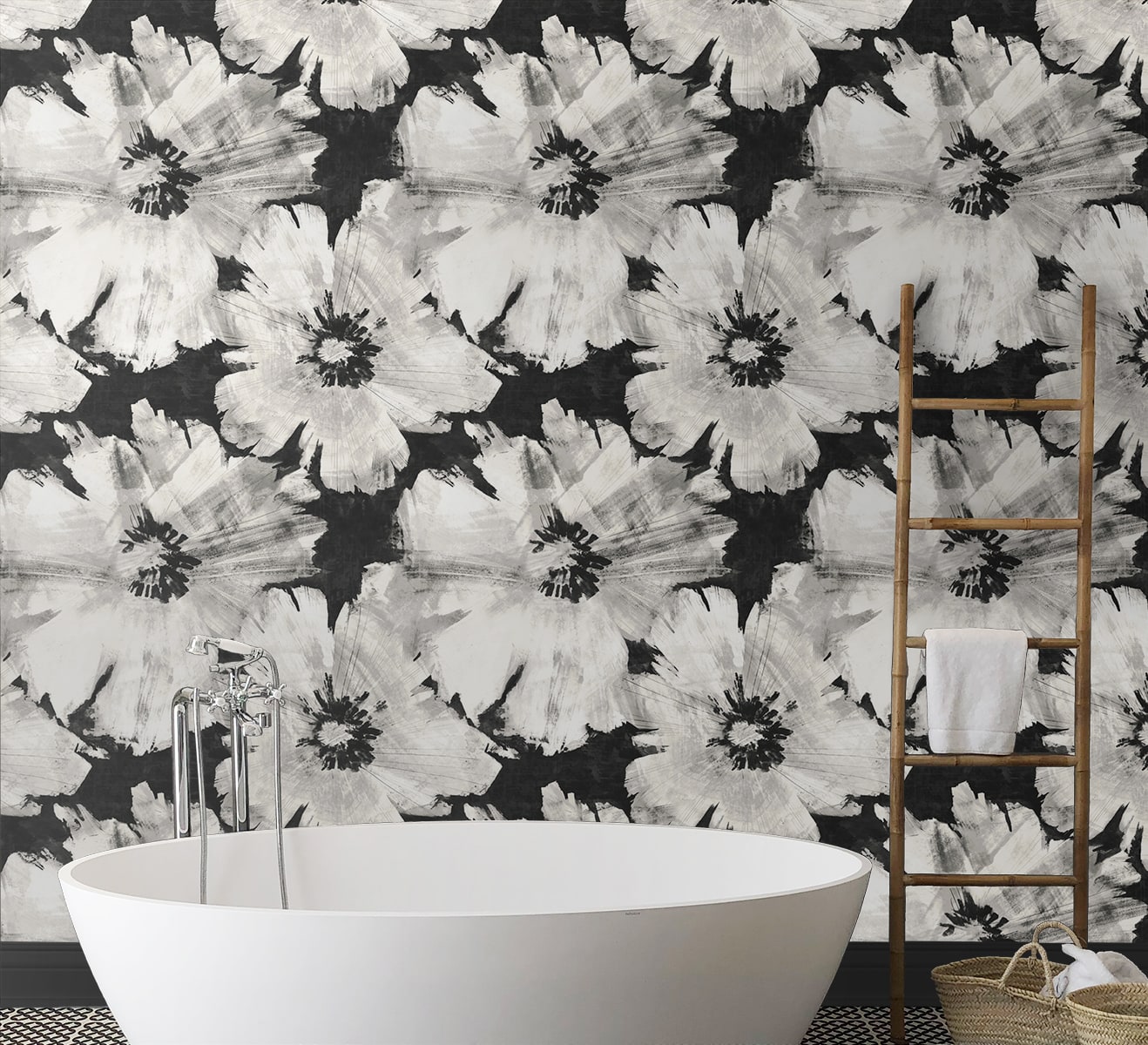 Graphic Floral Peel and Stick Removable Wallpaper
