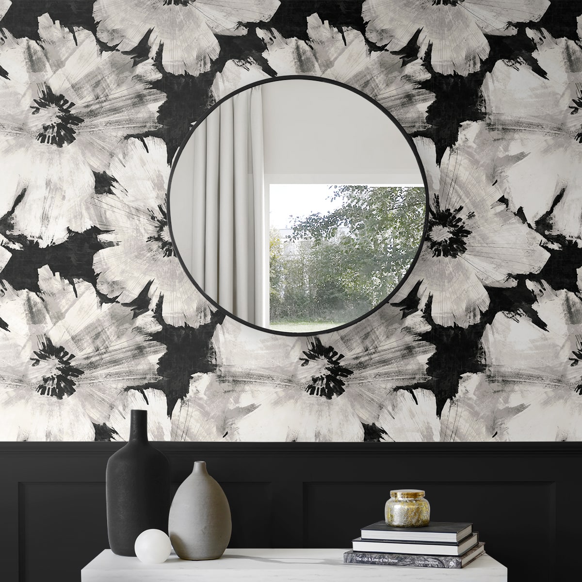 Graphic Floral Peel and Stick Removable Wallpaper