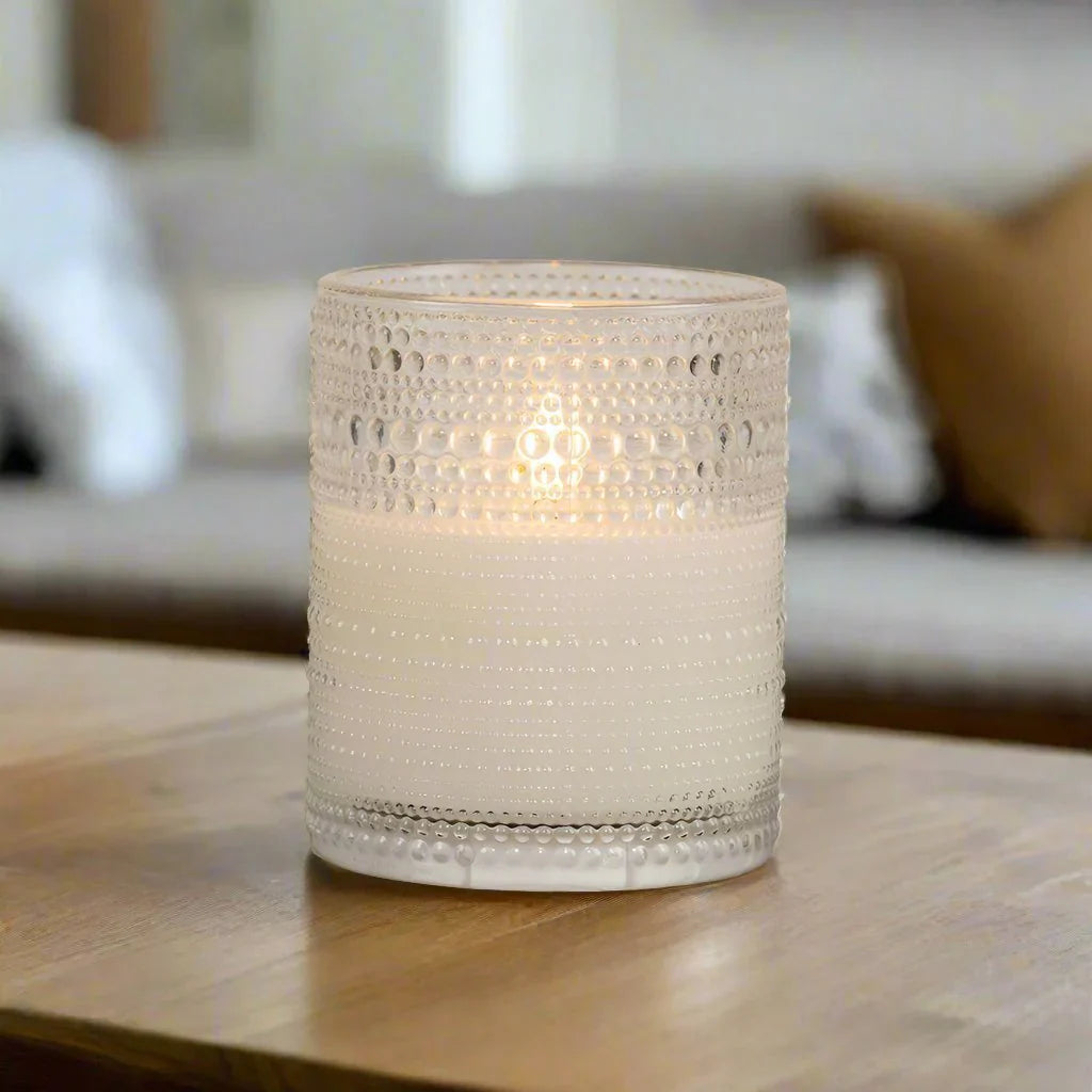 Clear Hobnail Glass LED Candle