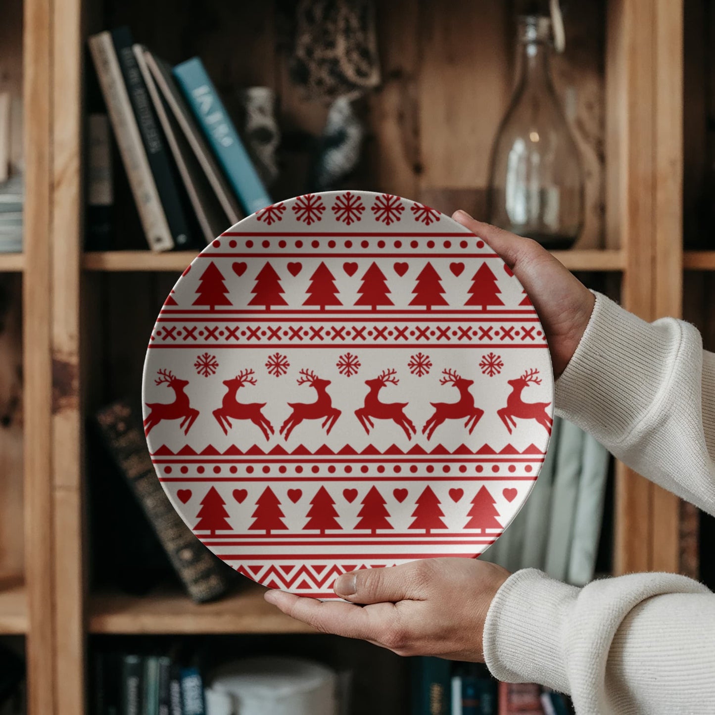 Faire Isle Nordic Reindeer Ceramic Dinner Plate