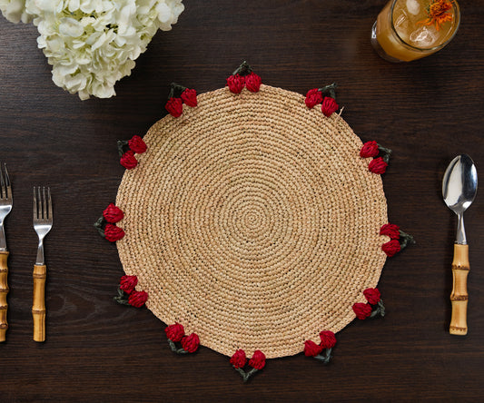 Cherry Scalloped Edge Crocheted Raffia Placemat