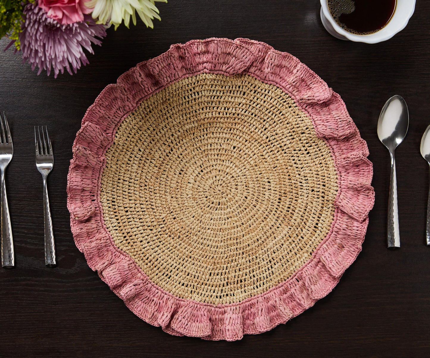 Blush Hand-Woven Raffia Ruffle Placemat