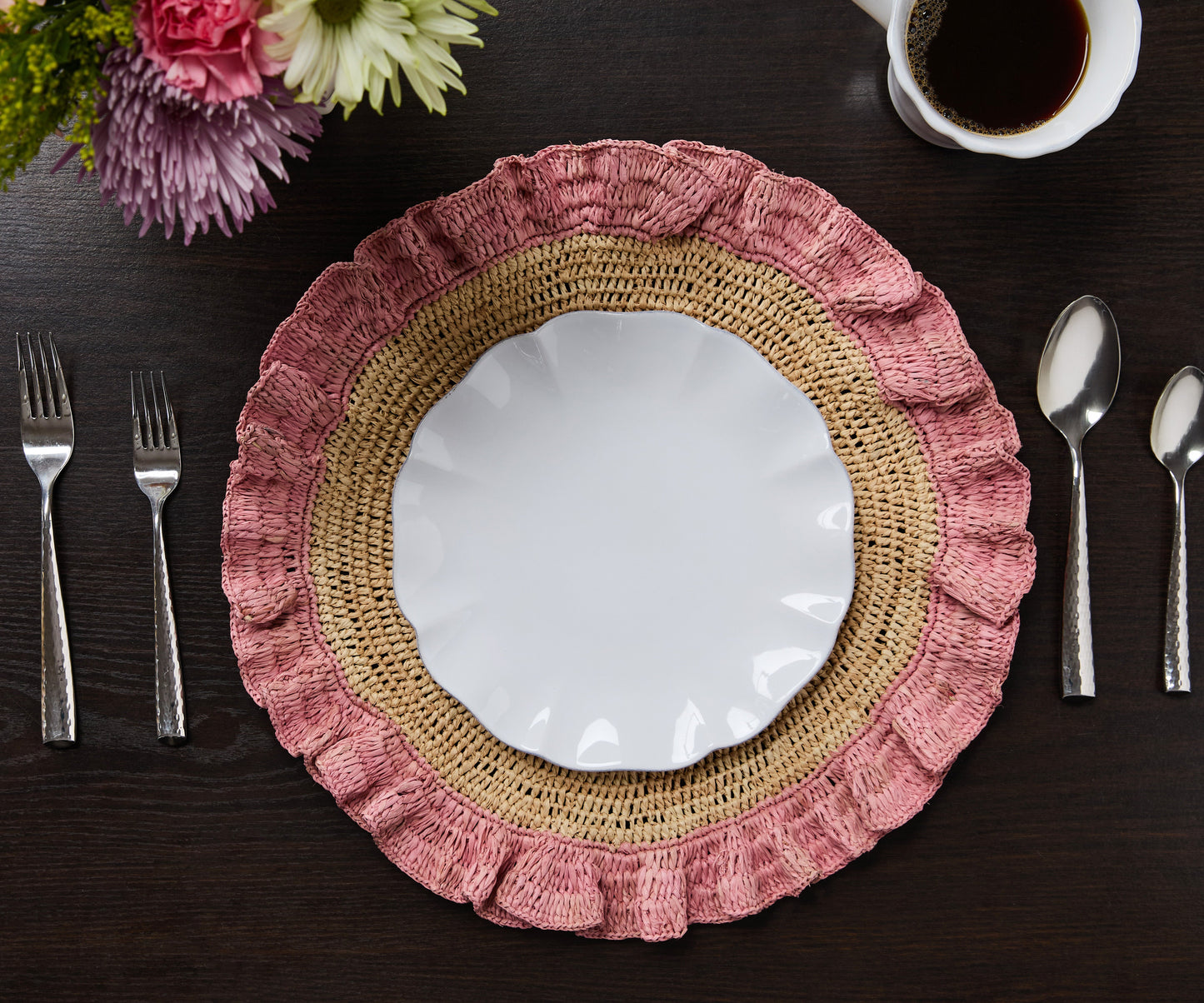 Blush Hand-Woven Raffia Ruffle Placemat