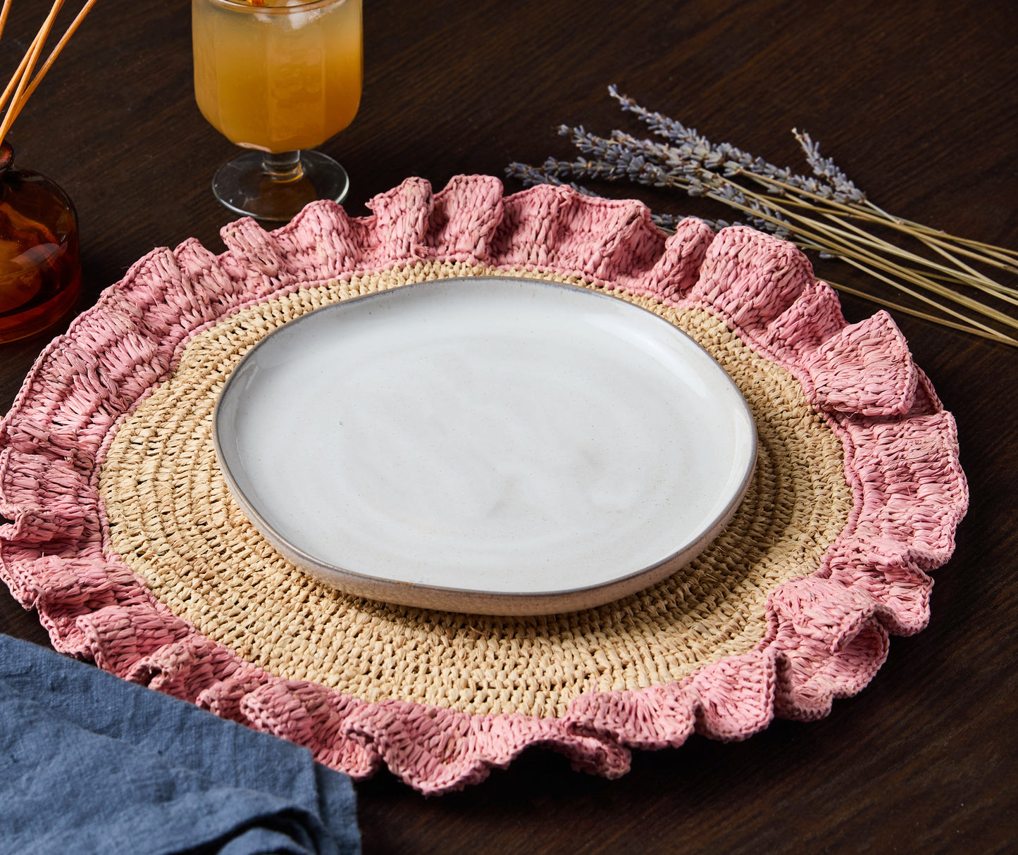Blush Hand-Woven Raffia Ruffle Placemat