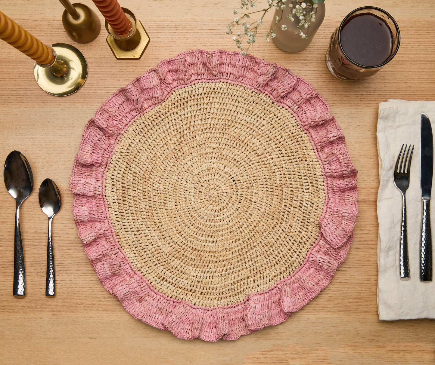 Blush Hand-Woven Raffia Ruffle Placemat