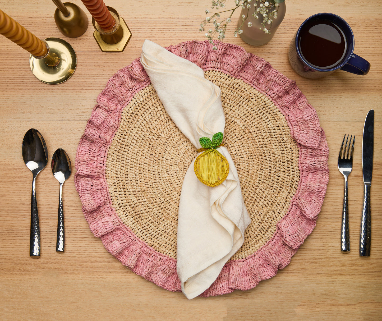 Blush Hand-Woven Raffia Ruffle Placemat