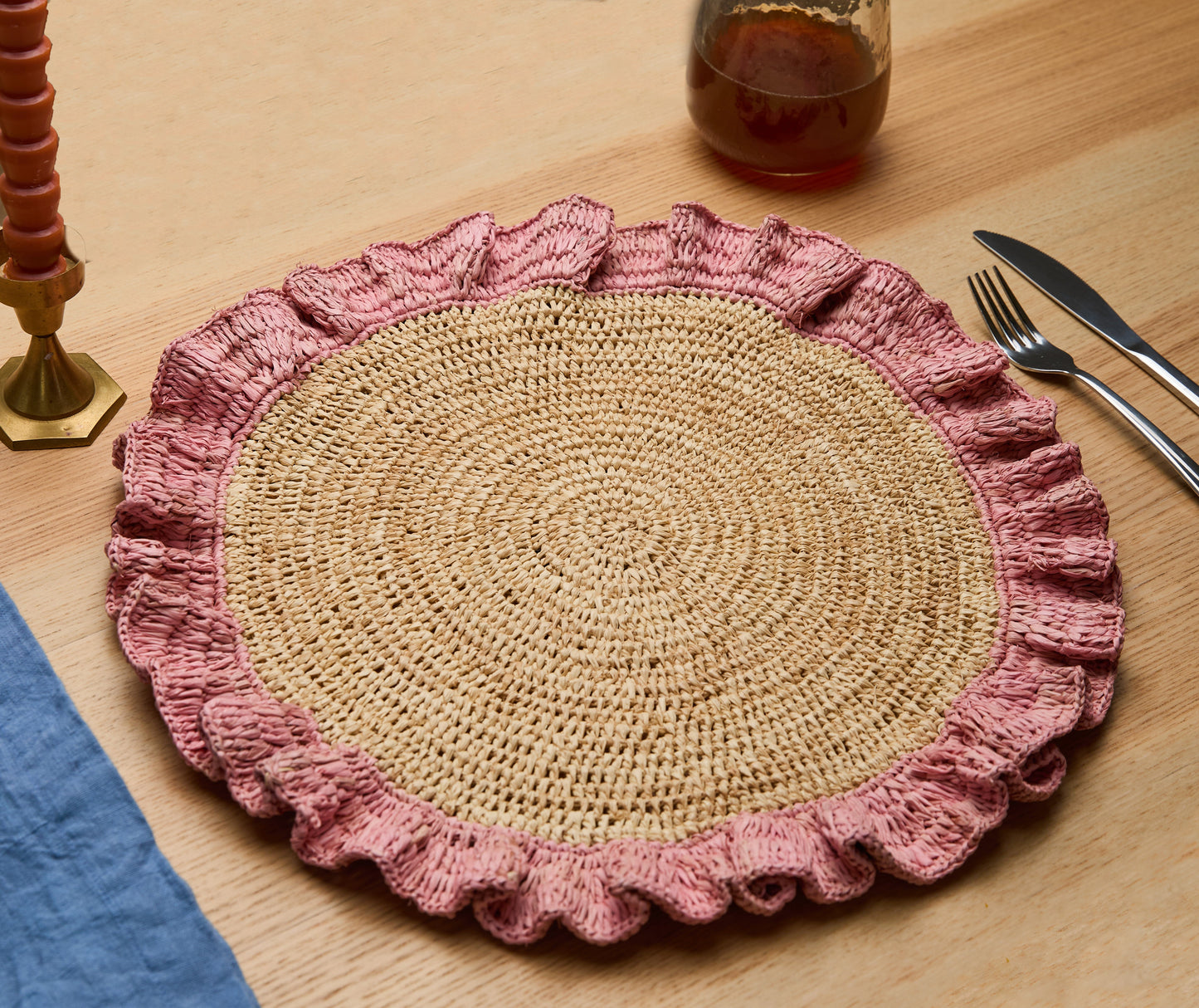 Blush Hand-Woven Raffia Ruffle Placemat