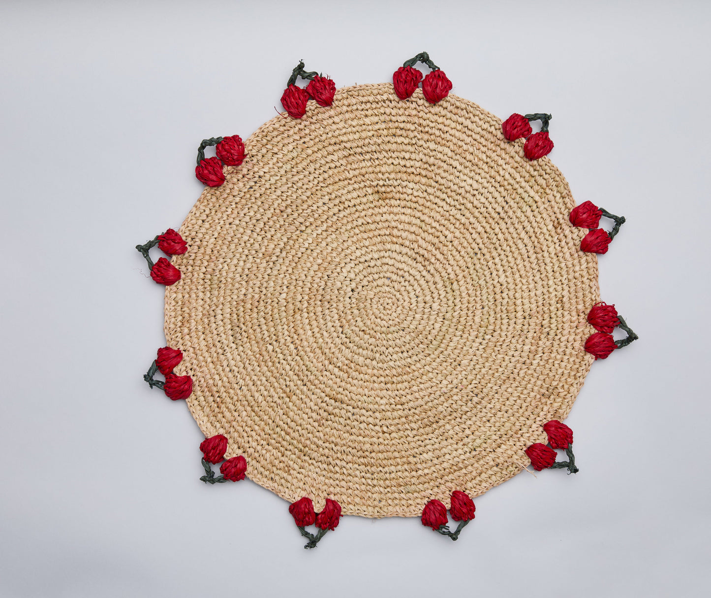 Cherry Scalloped Edge Crocheted Raffia Placemat