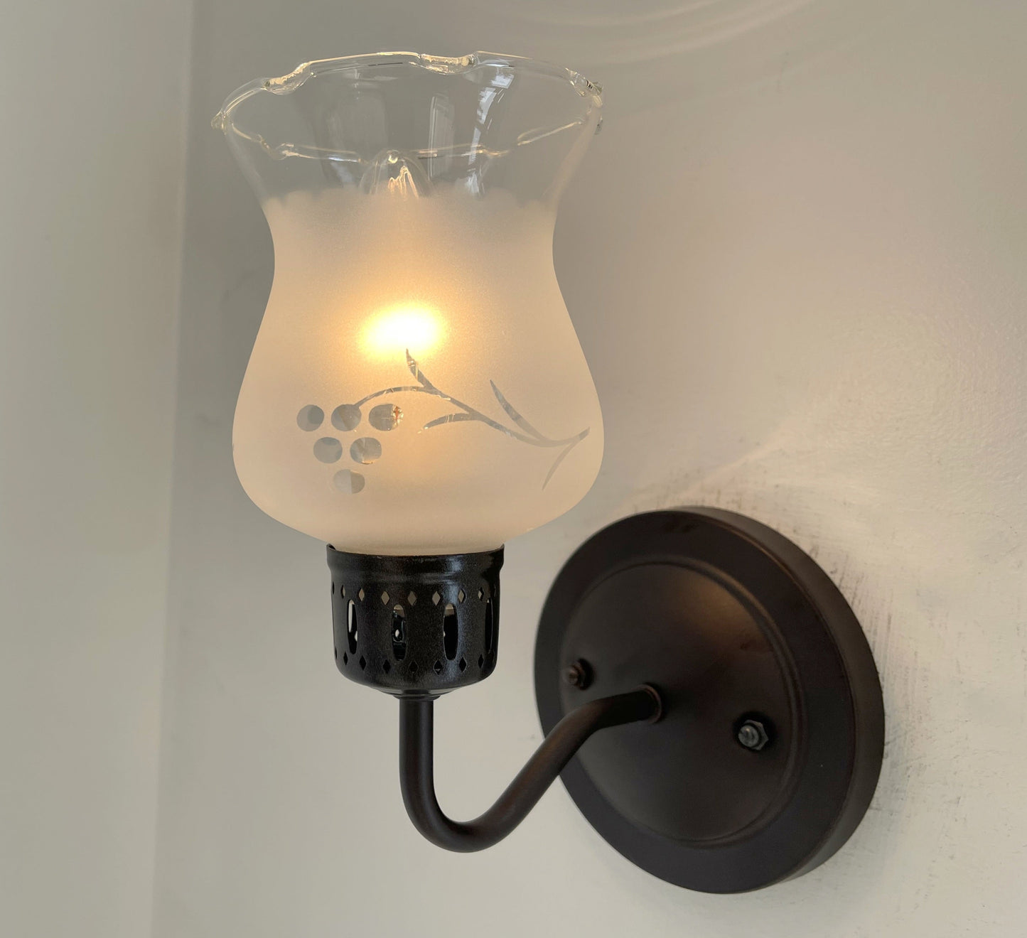 RETRO Etched Antique 1960's Glass Wall Sconce