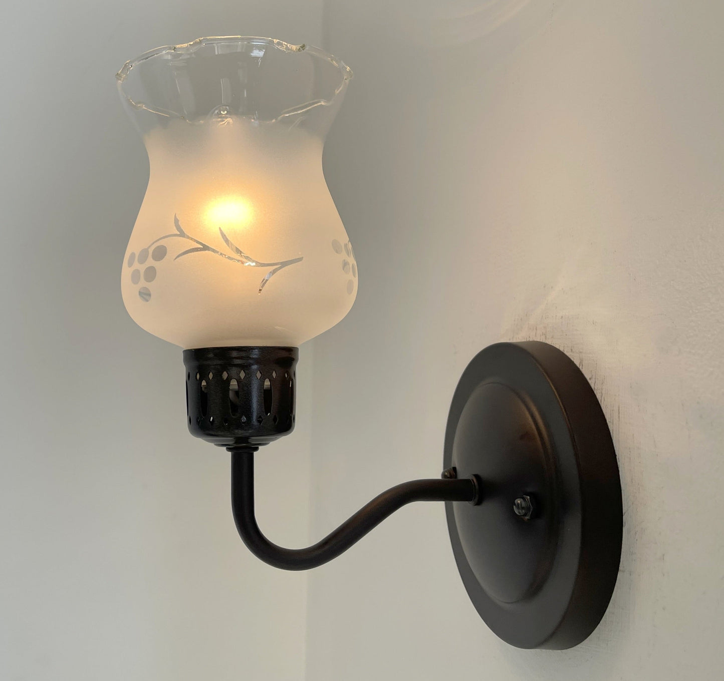 RETRO Etched Antique 1960's Glass Wall Sconce