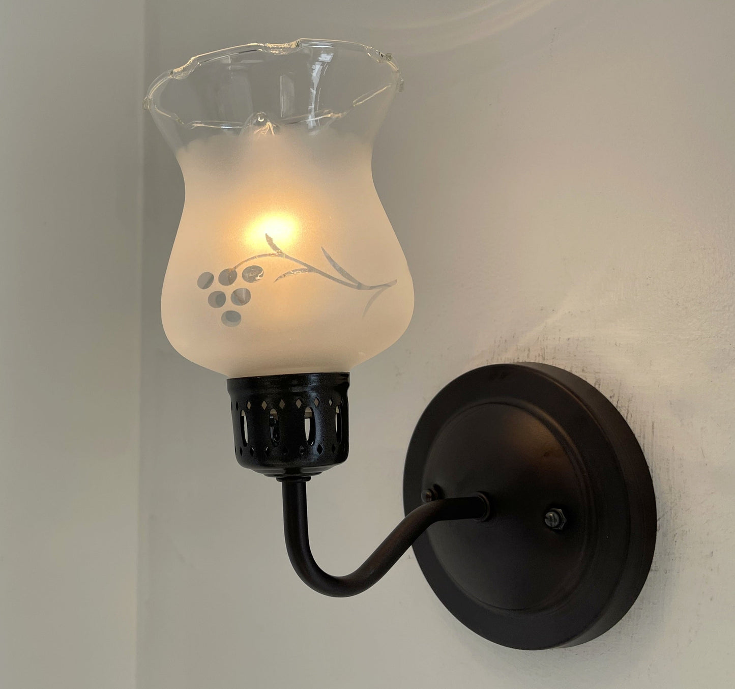 RETRO Etched Antique 1960's Glass Wall Sconce