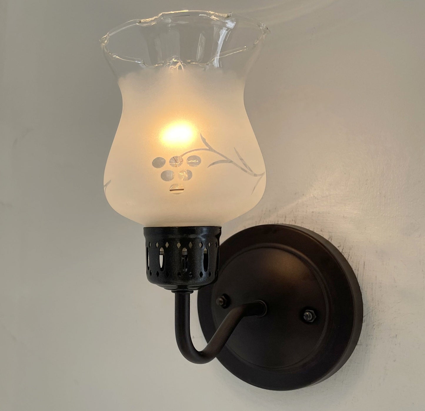 RETRO Etched Antique 1960's Glass Wall Sconce