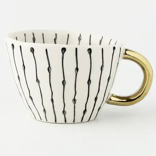 Lechsi Hand-Painted Gold Handle Ceramic Mugs