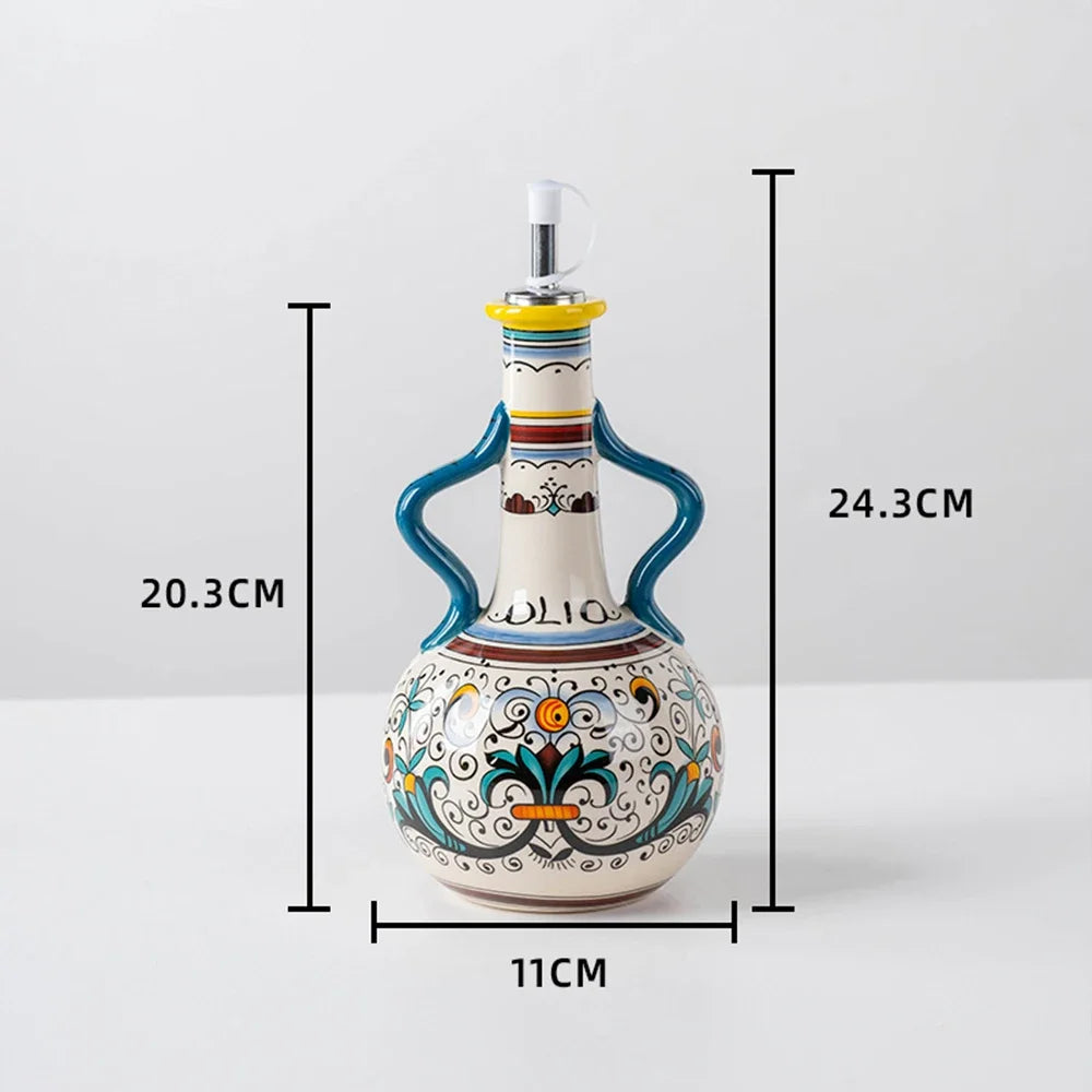 Hand-Painted Ceramic Oil Bottle Kitchen Storage Nordic Vinegar Oil Dispenser Cooking Utensil for Home Use Kitchen Seasoning Jar