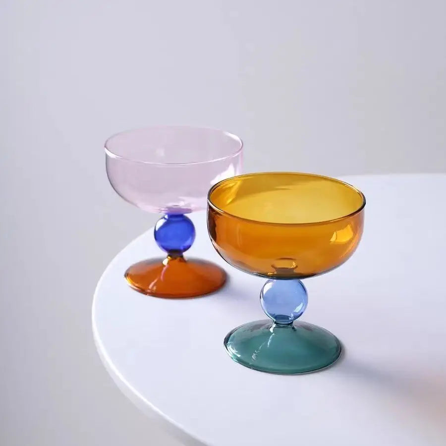 Blown Glass Dessert Cup | Amber Green Blue Grey Pink