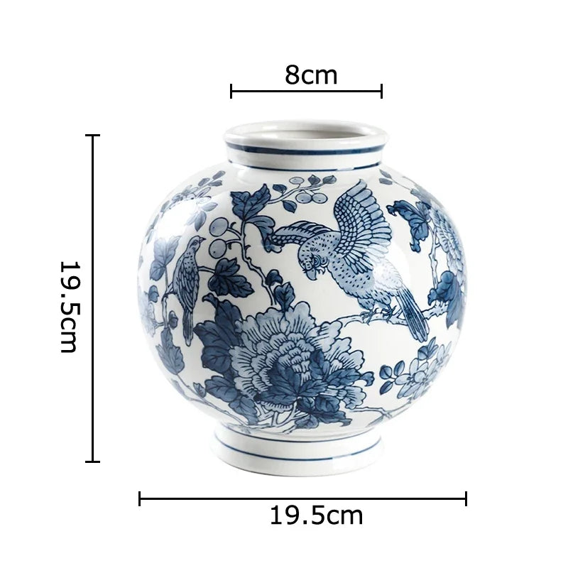 Blue Porcelain Vase: Flowers and Birds Table Decor by DecorBites™