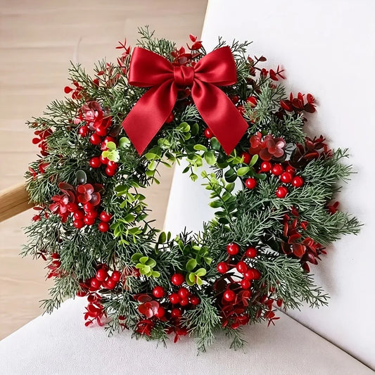Holly Berries Christmas Wreath with Red Bow