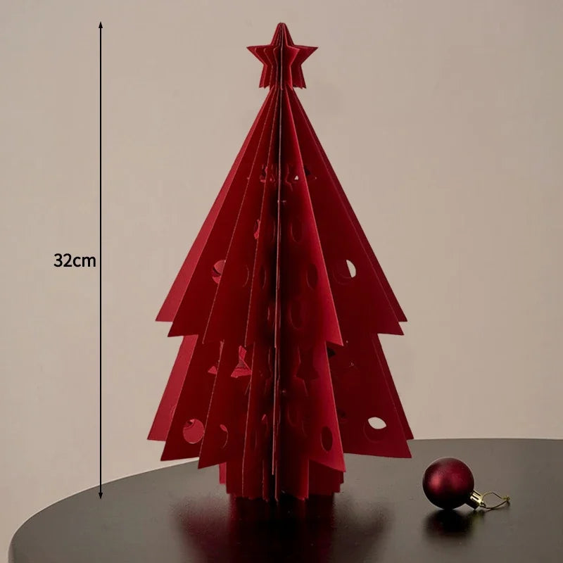 2026 Christmas Decorations Crimson Paper Honeycomb Tree