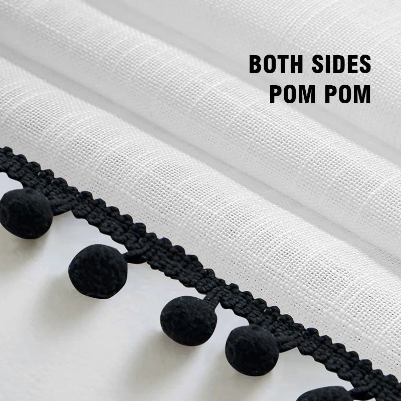 French Pom Pom Tassels Sheer Curtains