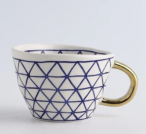 Lechsi Hand-Painted Gold Handle Ceramic Mugs