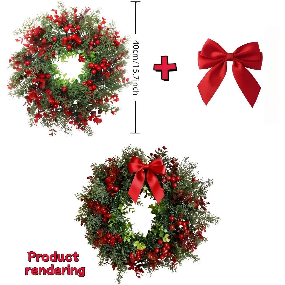 Holly Berries Christmas Wreath with Red Bow