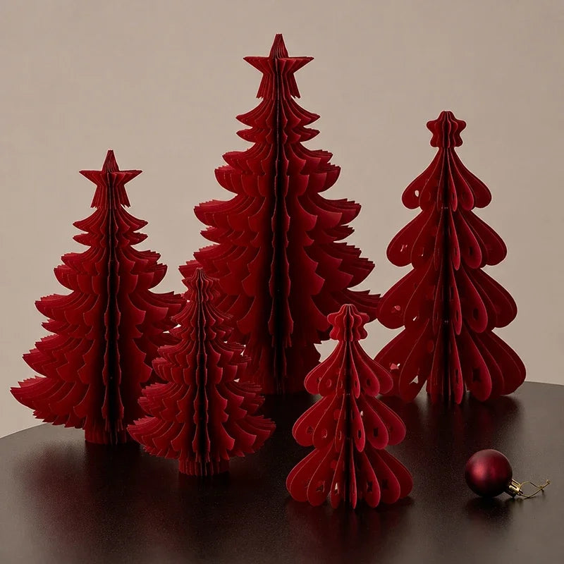 2026 Christmas Decorations Crimson Paper Honeycomb Tree
