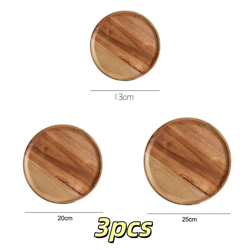 Acacia Wood Round Dinner Tray