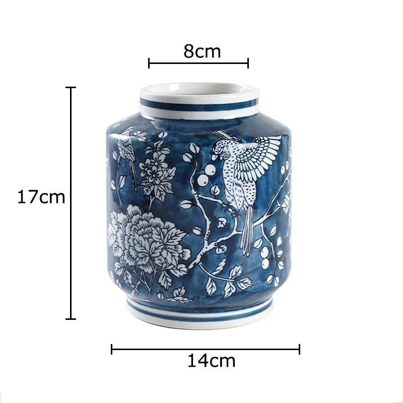 Blue Porcelain Vase: Flowers and Birds Table Decor by DecorBites™