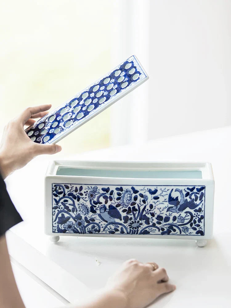 Blue White Porcelain Square Flowerpot DecorBites™