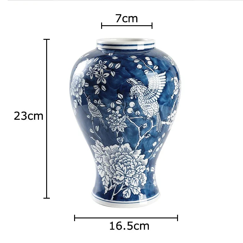 Blue Porcelain Vase: Flowers and Birds Table Decor by DecorBites™