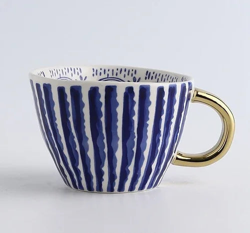 Lechsi Hand-Painted Gold Handle Ceramic Mugs