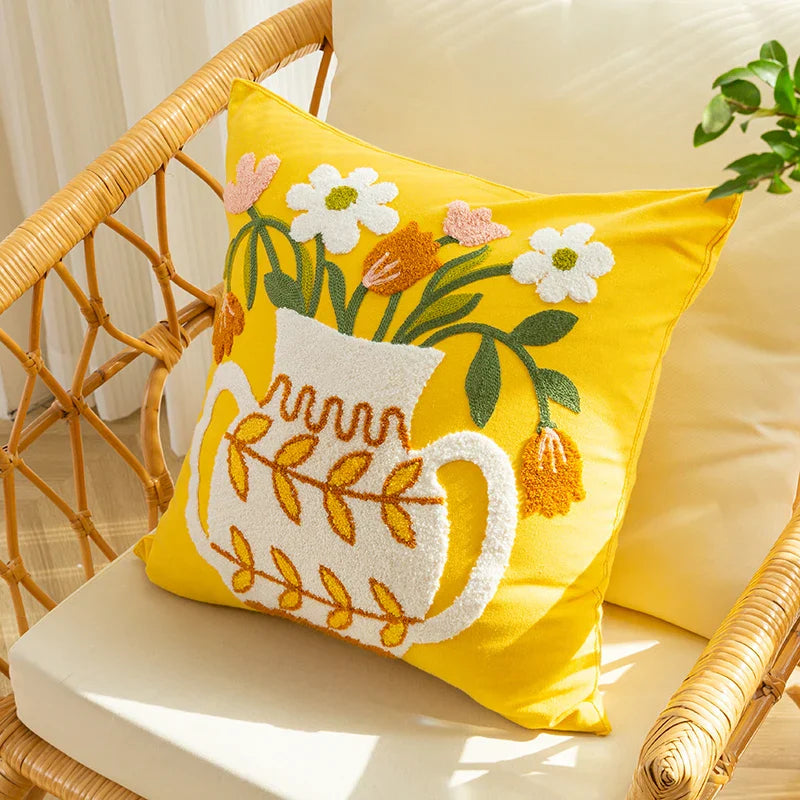 Yellow Flower Cushion Cover by DecorBites™