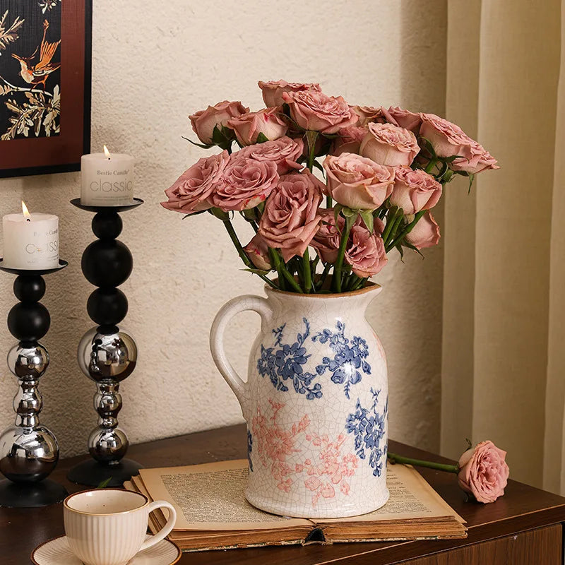 Fleur Blue & Blush Ceramic Vase by DecorBites™
