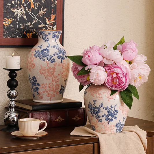 Fleur Blue & Blush Ceramic Vase by DecorBites™