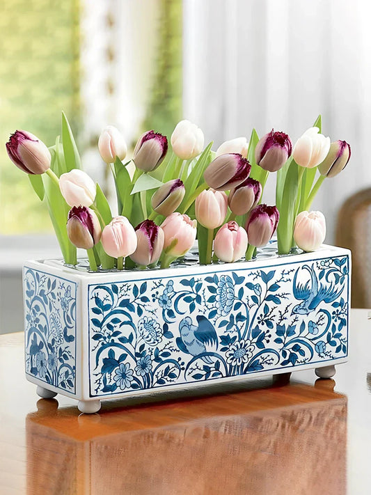 Blue White Porcelain Square Flowerpot DecorBites™