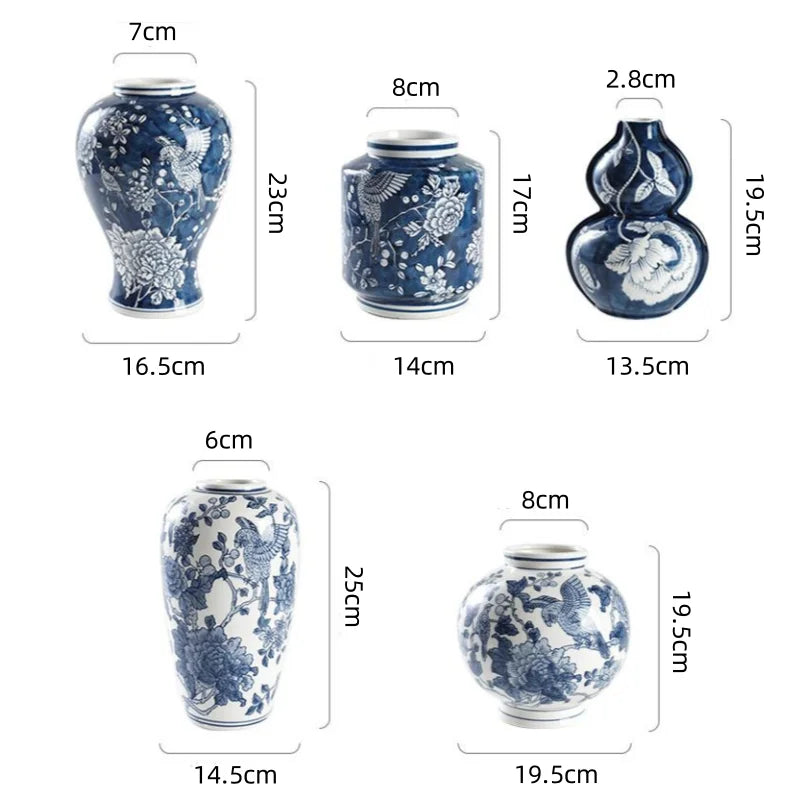 Chinoiserie Blue & White Porcelain Vase Flower Pot by DecorBites™