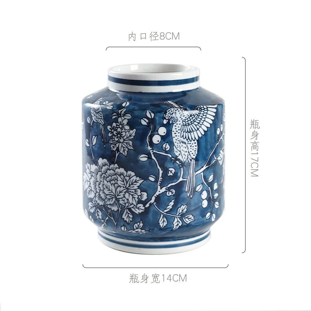 Chinoiserie Blue & White Porcelain Vase Flower Pot by DecorBites™