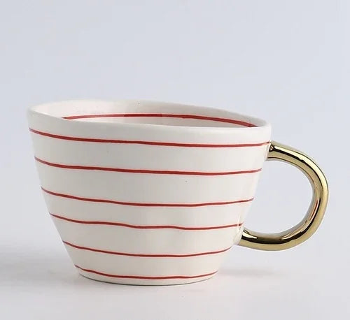 Lechsi Hand-Painted Gold Handle Ceramic Mugs