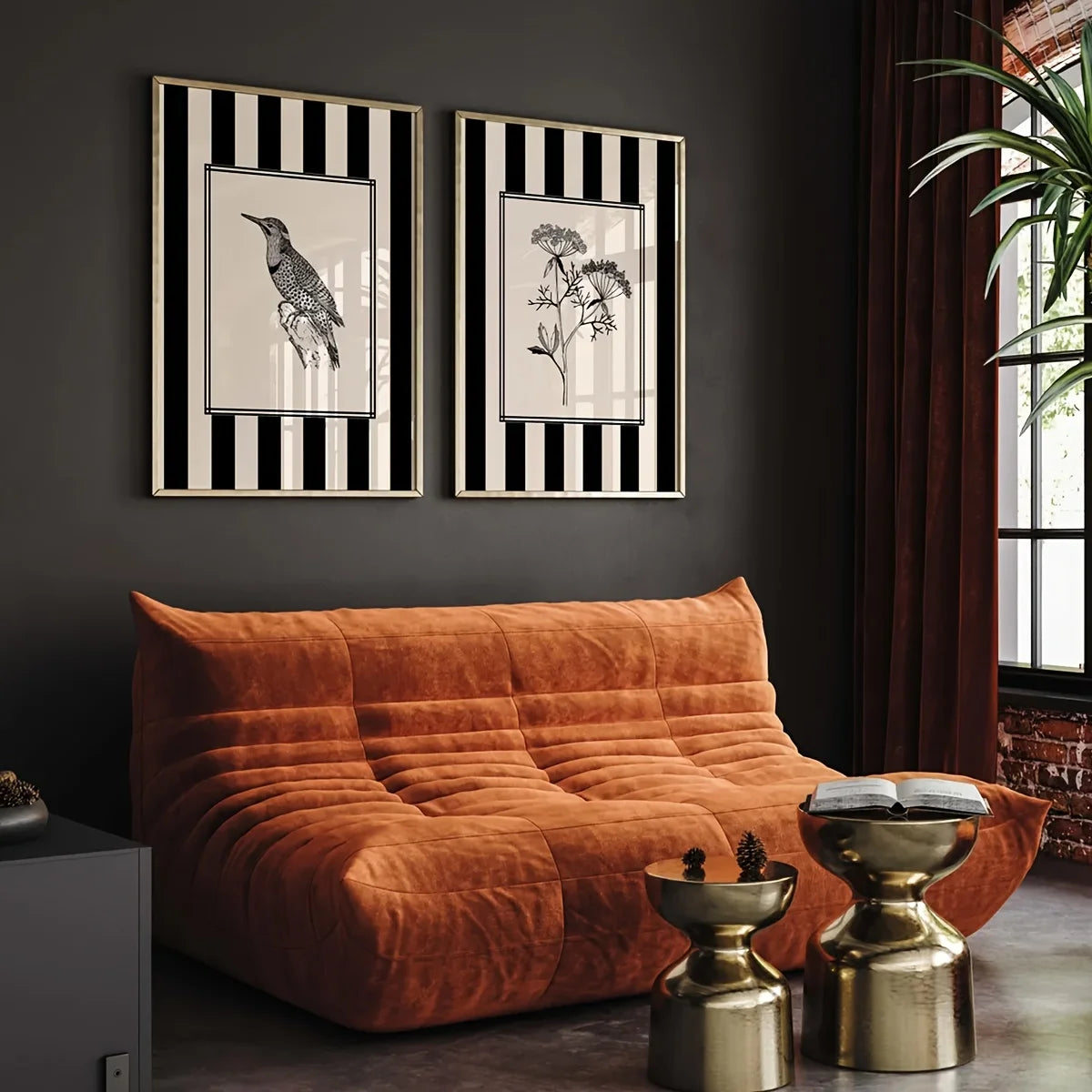 Black Bird & Floral Wall Art Set