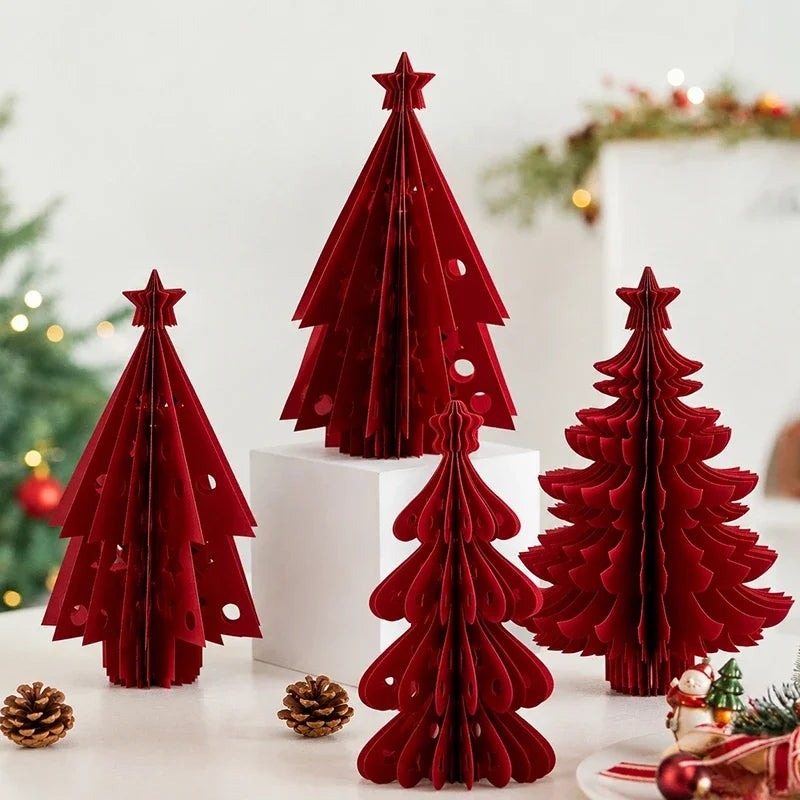 2026 Christmas Decorations Crimson Paper Honeycomb Tree