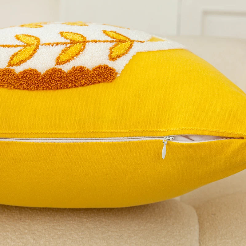 Yellow Flower Cushion Cover by DecorBites™