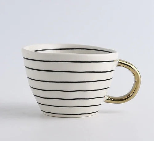 Lechsi Hand-Painted Gold Handle Ceramic Mugs