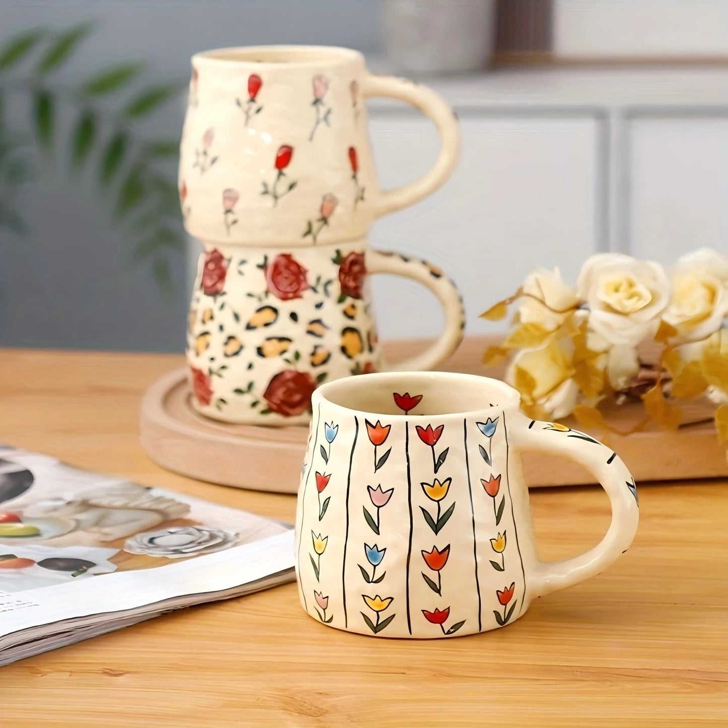 Handmade Botanical  Design Ceramic Mug