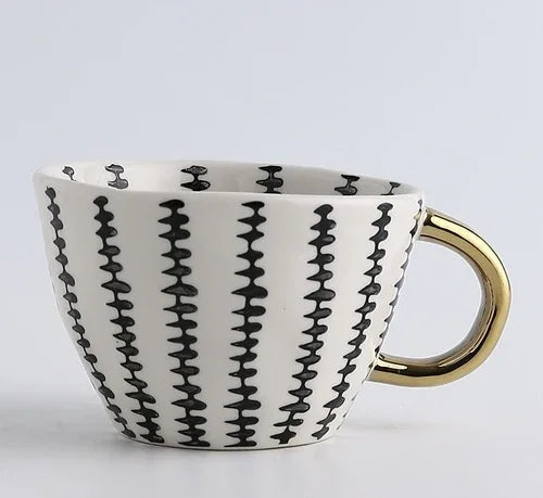 Lechsi Hand-Painted Gold Handle Ceramic Mugs